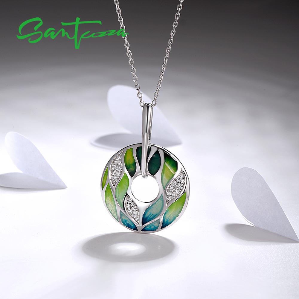 SANTUZZA Ciondolo in Argento per Le Donne Genuino 925 sterlina d'argento Verde foglie di Bambù Luminoso CZ di tendenza Gioielli Fatti A Mano Smalto