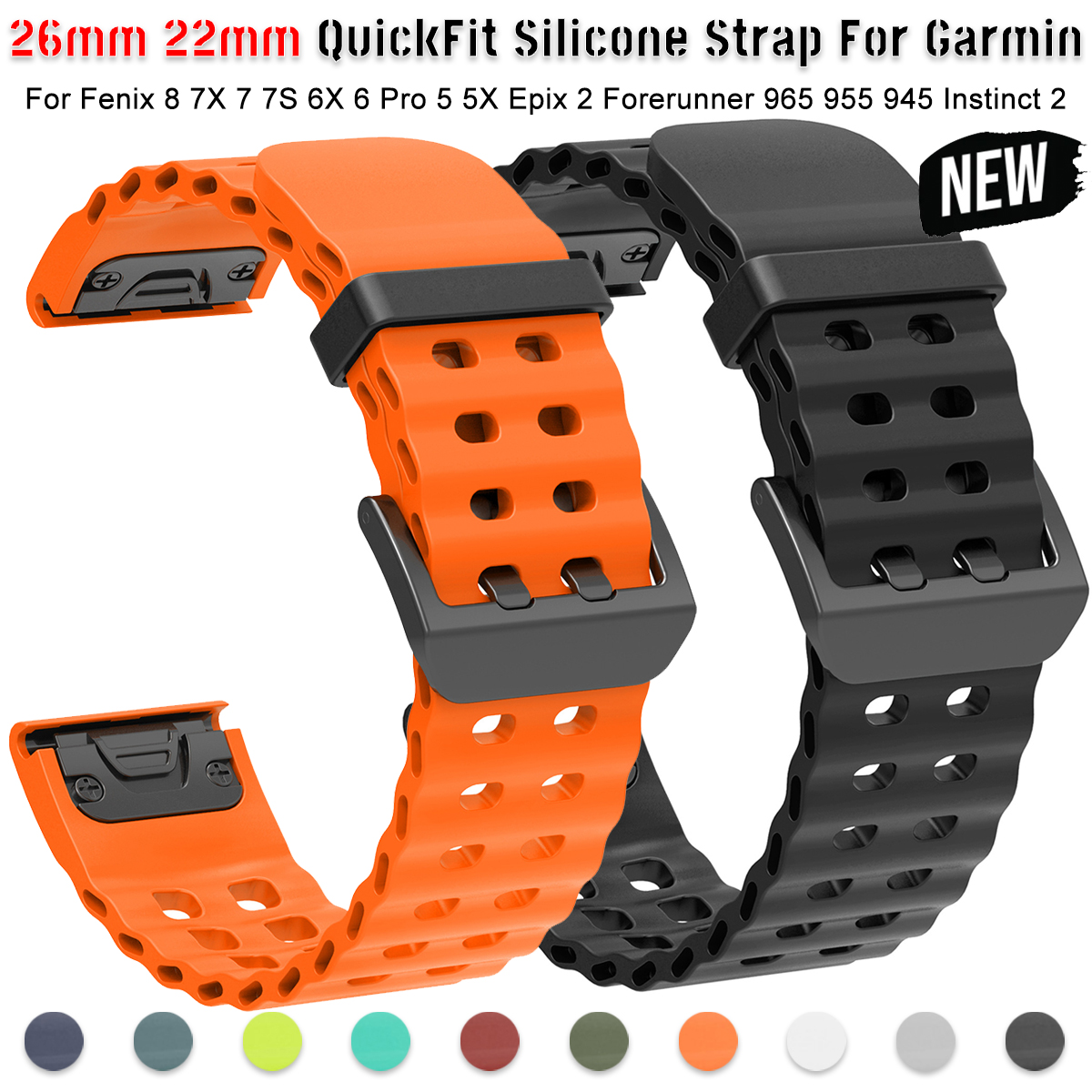 Pulseira de silicone de 26mm 22mm para garmin quickfit band fenix 8 47mm 51 7x 7 7s 6x 6 pro 5 5x epix 2 forerunner 965 955 945 instinto 2