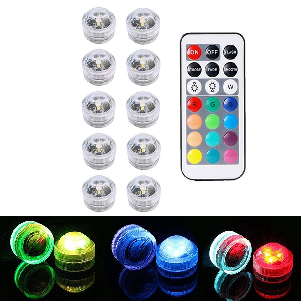 Lampe LED ronde multicolore sous-marine RGB, 3CM, à piles, Super brillante, avec télécommande, CR2032