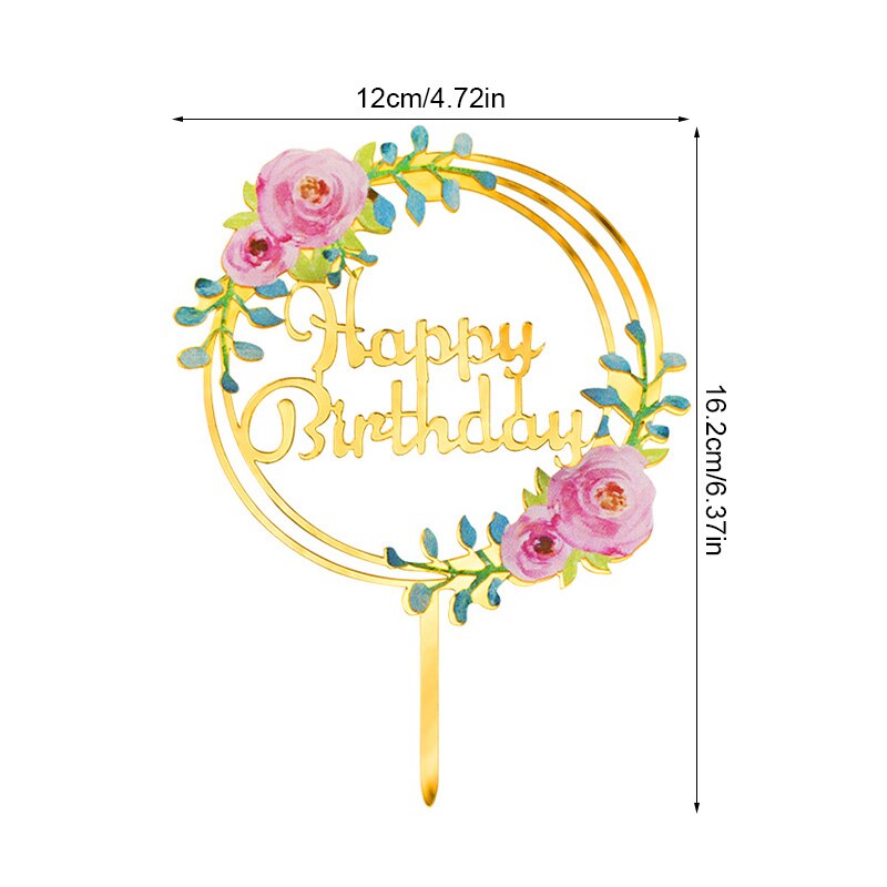 Blume Acryl Kuchen Topper Glücklich Geburtstag Gold Brief Cupcake Topper Für Baby Dusche Kinder 1st Geburtstag Party Kuchen Dessert Decor: A08-1Pc