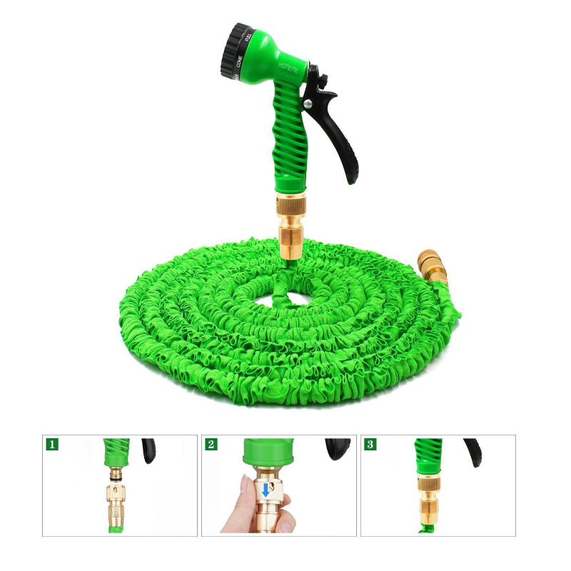 Garden Hose Expandable Water Pipe 3 Times Expanding 25-150ft Flexible Magic Hose Pipe Reel With 7 Function Spray/Brass Connector