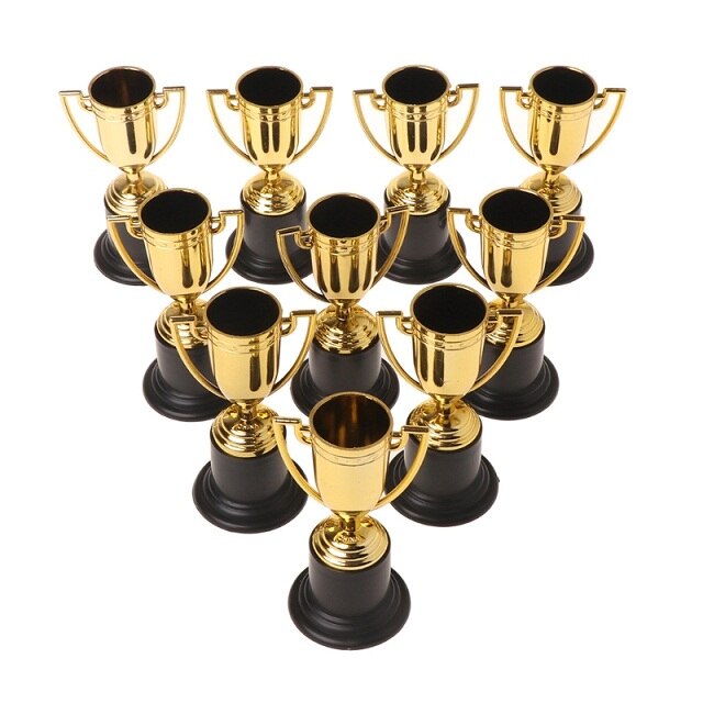 10pcs Safe Eco- friendly ABS Golden Cups Trophy Sports Winner Educational Props Kids Reward Prizes Toys For Kids Game: Default Title