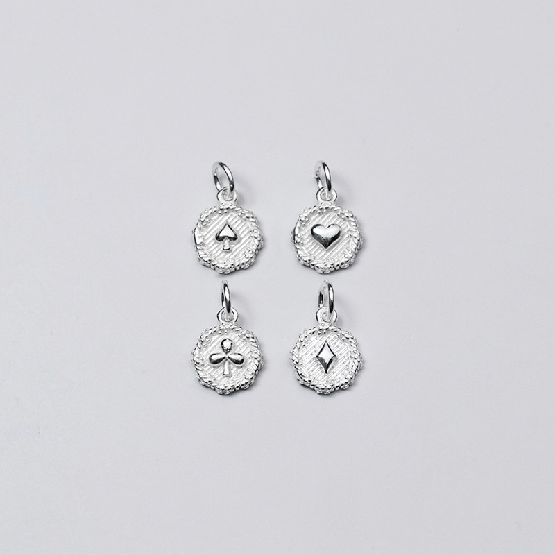 925 Sterling Silver Poker Pattern Round Charms 13mm Decoration Jewelry Silver Dangle Pendants DIY Fine Findings Supplier