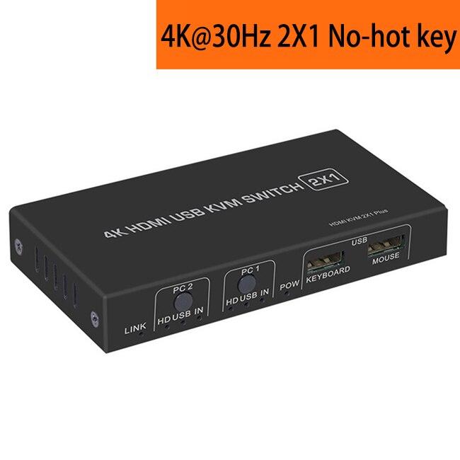 4 port HDMI KVM Switch 2 port USB HDMI KVM Switch Switcher for 2 PC laptop sharing 1 HDMI monitor&UBS mouse keyboard: 2X1 No hot key