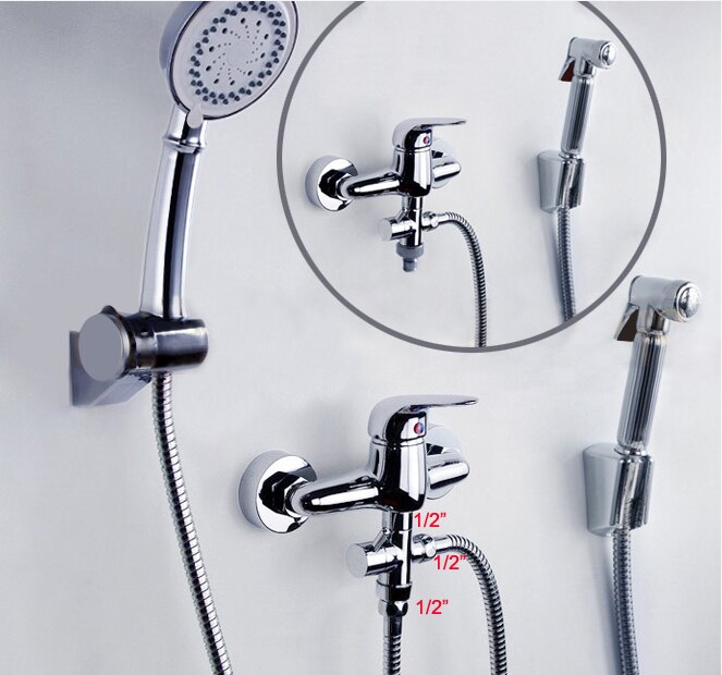 1/2" Brass Faucet Adapter Chrome Plated Bathroom Shower Faucet Accessories Water Diverter Ceramic Cartridge