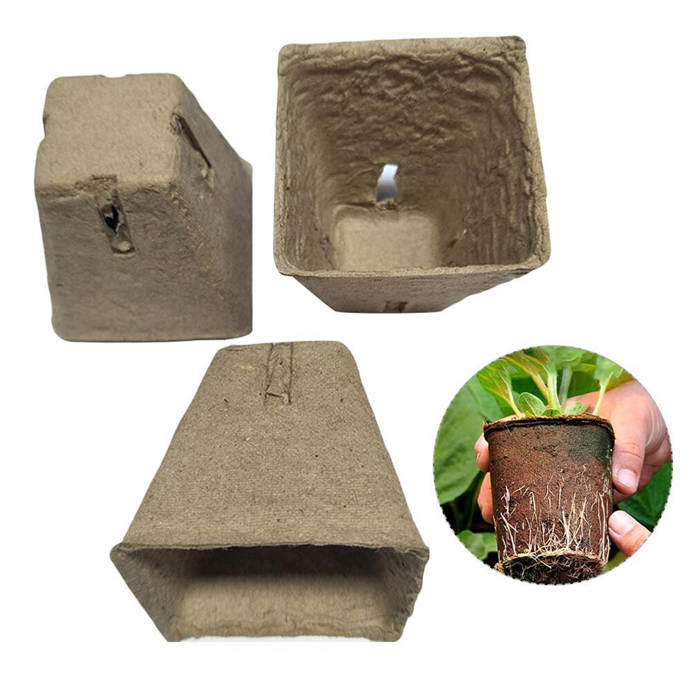 50pcs Square plant grow pot Paper 6/8cm Nursery Cup Starters garden flower pots Herb vegs Kit Biodegradable Home gardening tools