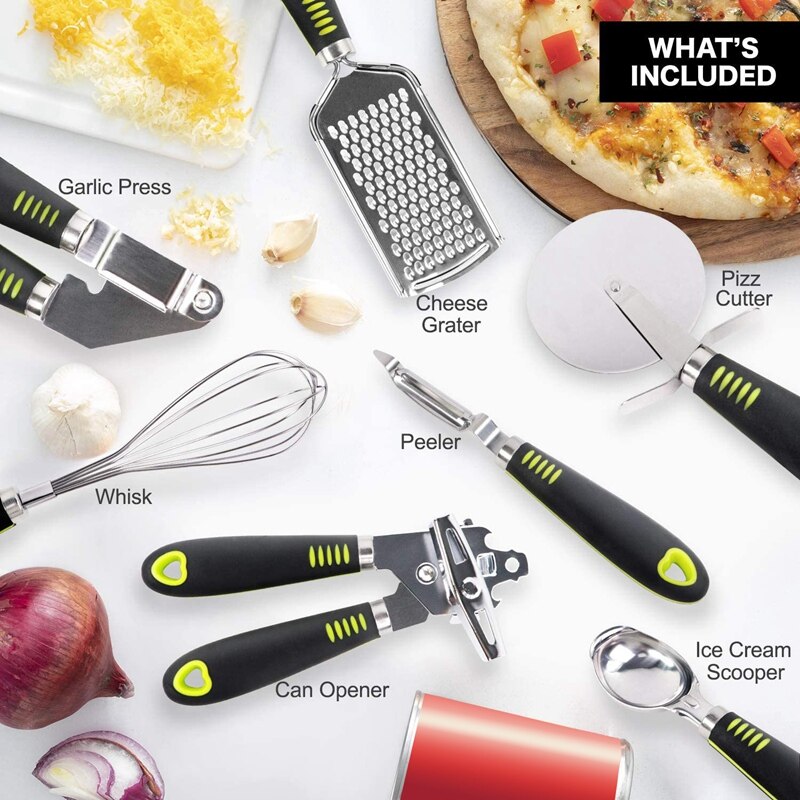 Kitchen Utensils Set,7 Pcs Kitchen Tools and Gadgets Essentials Cooking Utensil Set Stainless Steel with Soft Contact