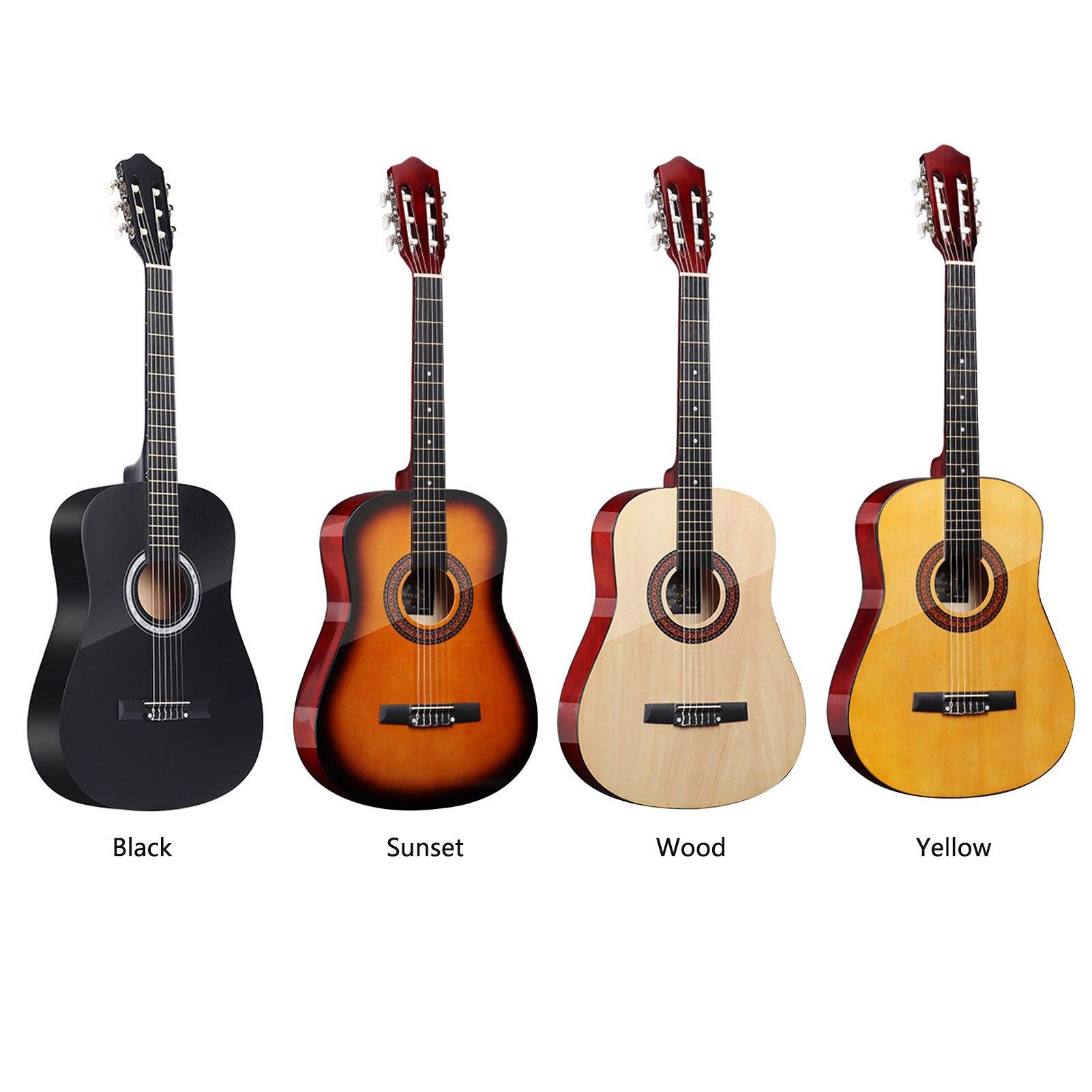 38'' Full Size Folk Acoustic Guitar Adult 38 inches 6 Strings Cutaway Folk Acoustic Guitar for Students Beginners (Wood)