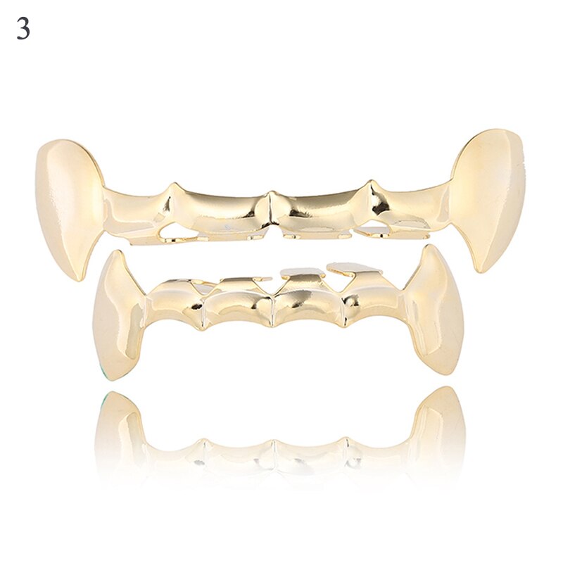 Hip Hop männer 6 Top & Bottom Zähne Gold Silber Farbe Falsche Zähne Grillz Set Bump Gitter Dental Grills für Frauen Körper Schmuck: Rhodium überzogen