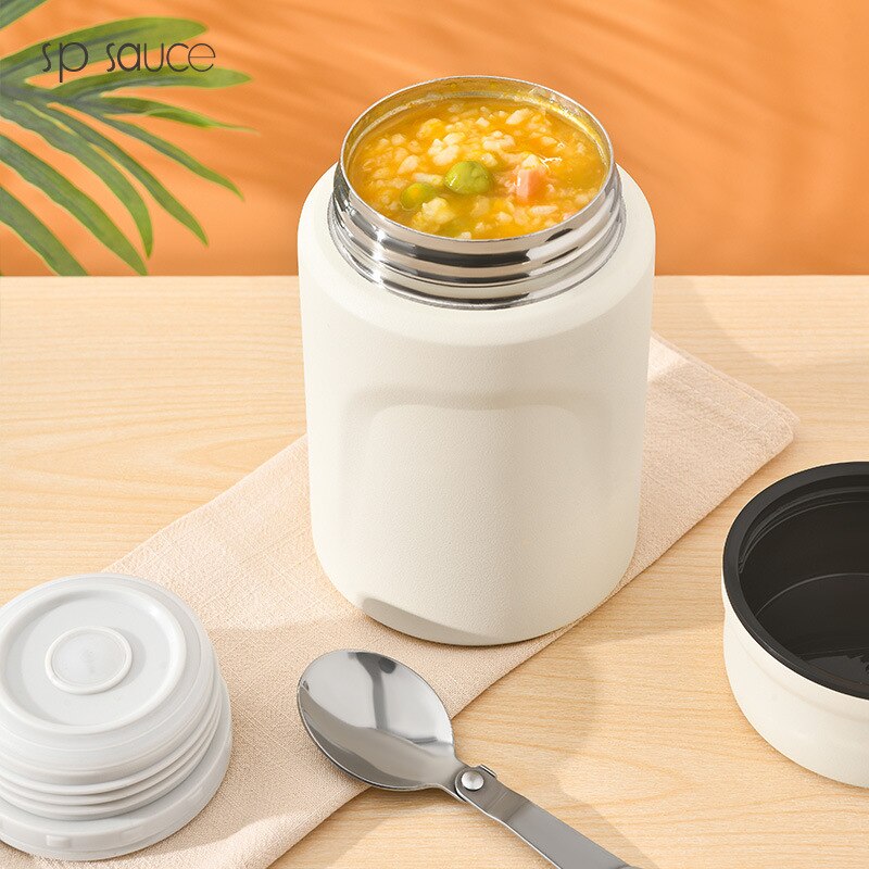 Dubbellaags Rvs Food Jar Met Lepel Thermische Lunchbox Lange Termijn Isolatie Bento Box Voedsel Opslag Container 500Ml