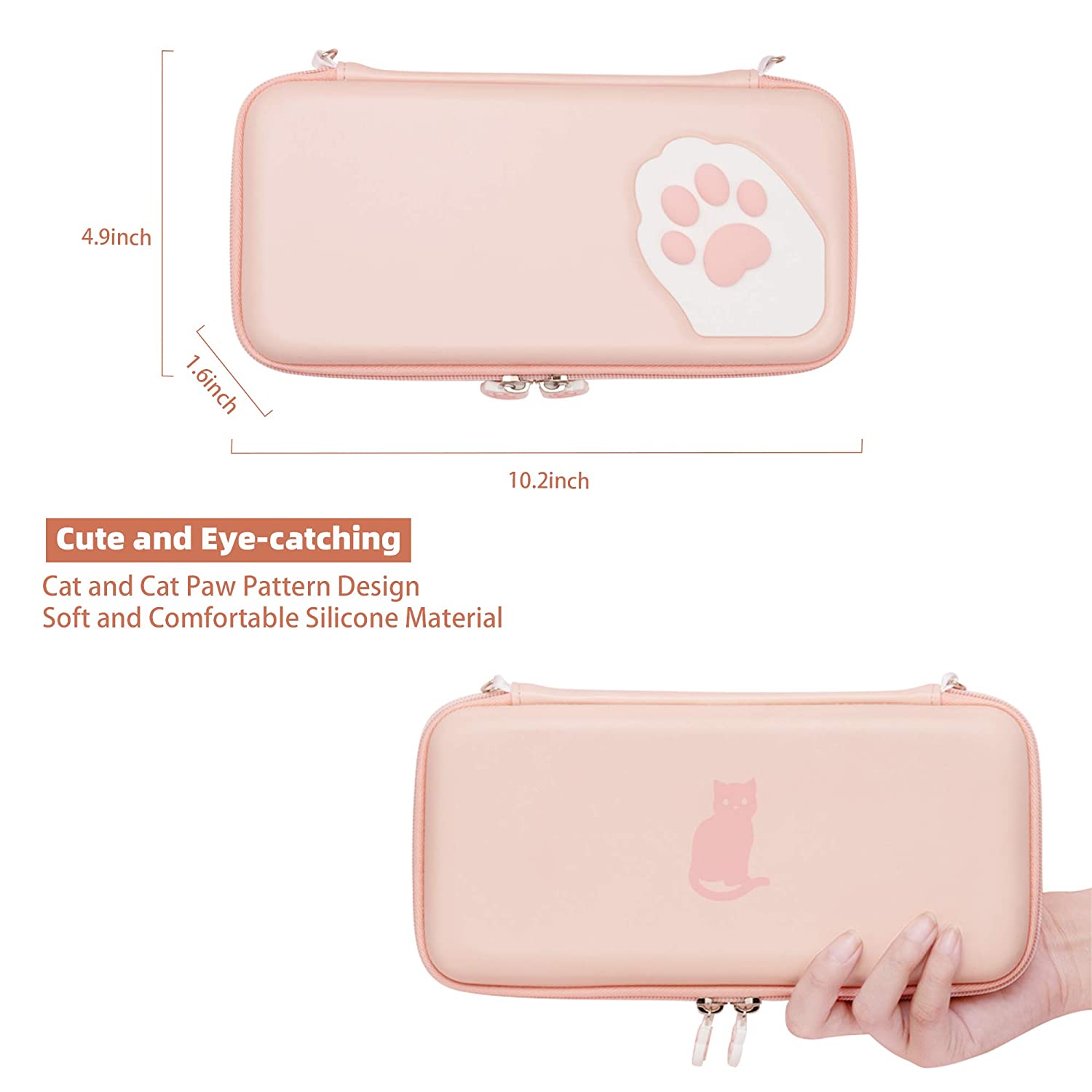 Pink Cute Cat Paw Case for Nintend Switch - Portable Hardshell Slim Travel Carrying Case fit Switch Console & Game Accessories