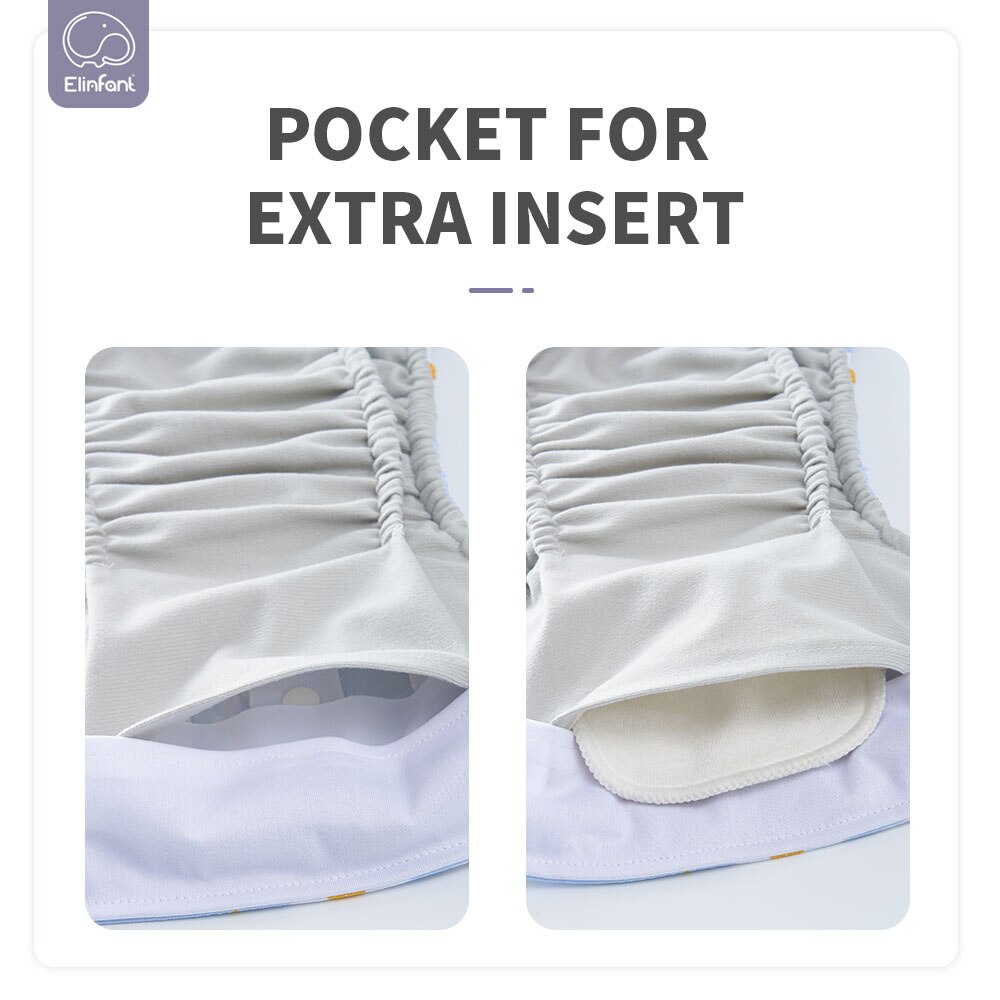 Elinfant 2 Couches Avec 4 Inserts Lavable Réutilisable Daim Tissu Intérieur Avec Une Poche Fit 3-15kg Bébé Couche-Culotte