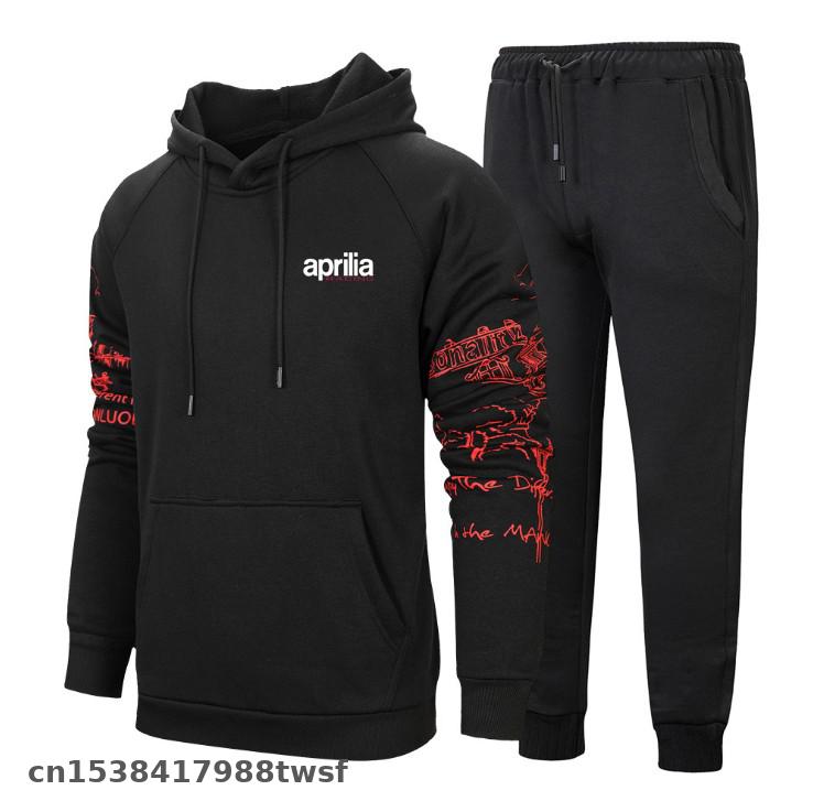nuevos hombres de set de fútbol cremallera Sudadera con capucha + Pantalones de dos piezas chándal Casual de Hombre Ropa Deportiva de aprilia racing traje de sudor