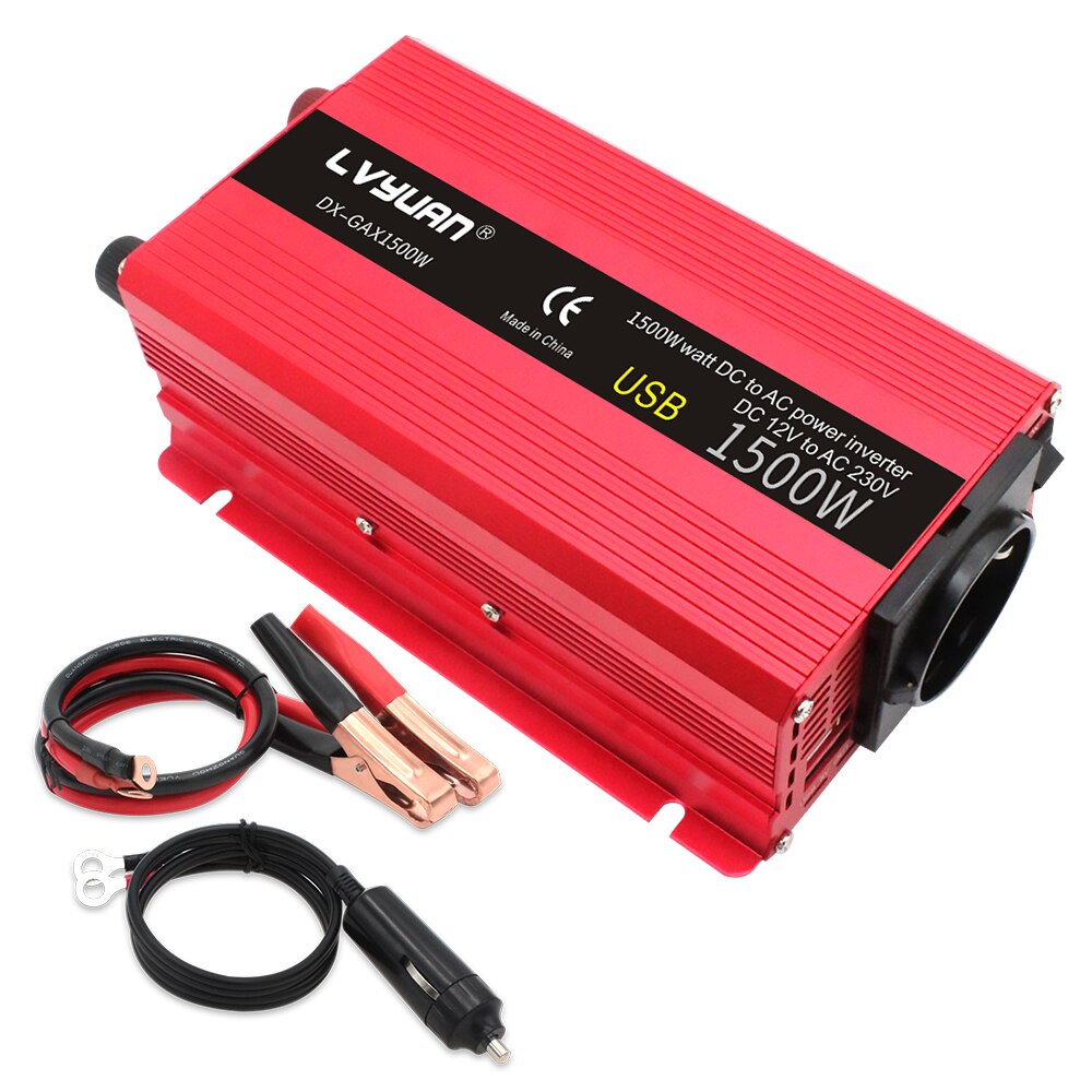 Dc12v till  ac 230v 1500w peak eu-uttag usb bilomvandlare boost fordonsförsörjning modifierad sinusvågseffektomriktare