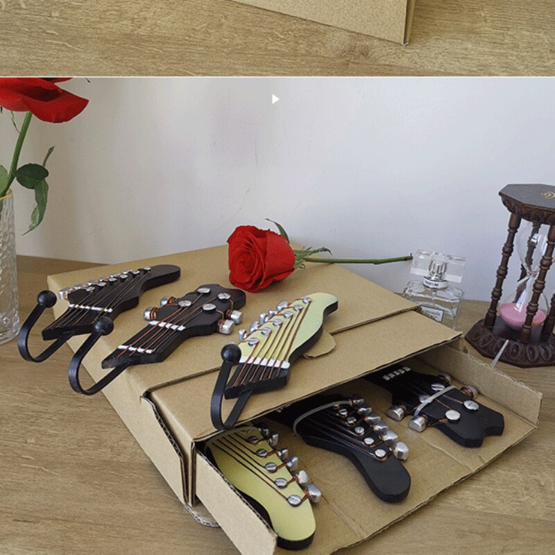 Key Storage Guitar Keychain Holder Resin Hook Guitar Head Shaped Hanger Key Hat Coat Clothes Towel Wall Holder Hooks Household