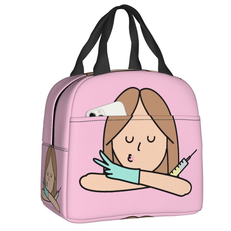 Enfermera En Apuros Doctor Nurse Lunch Bag Women Portable Cooler Thermal Insulated Lunch Box Picnic Storage Food Bento Box: Red