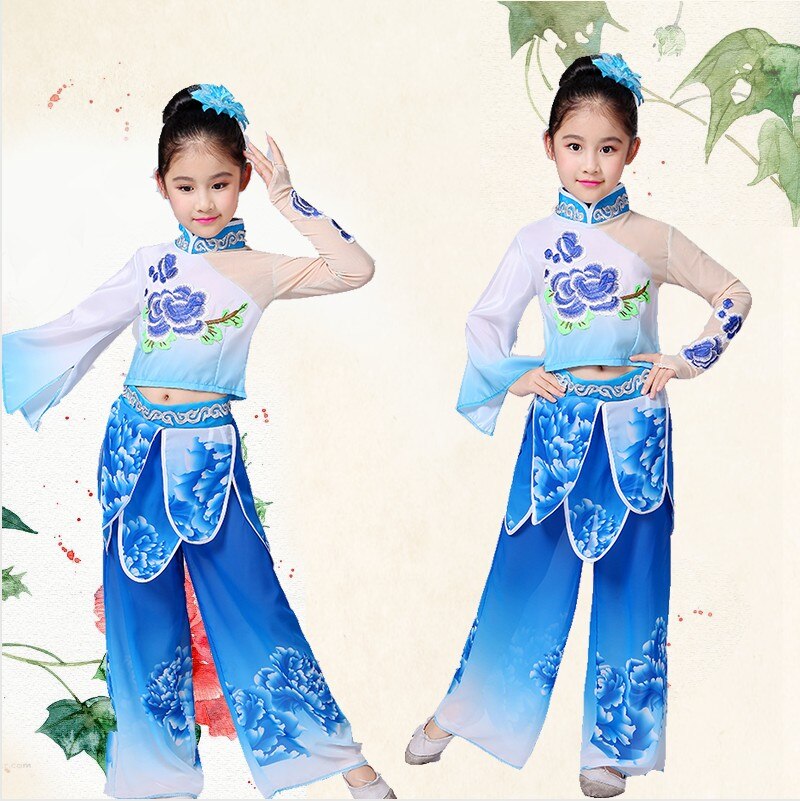 Chinese Traditional Dance Costume for Girls Yangko Dance Suit Classical Drum Fan Clothing Chinese Folk Dance Costume
