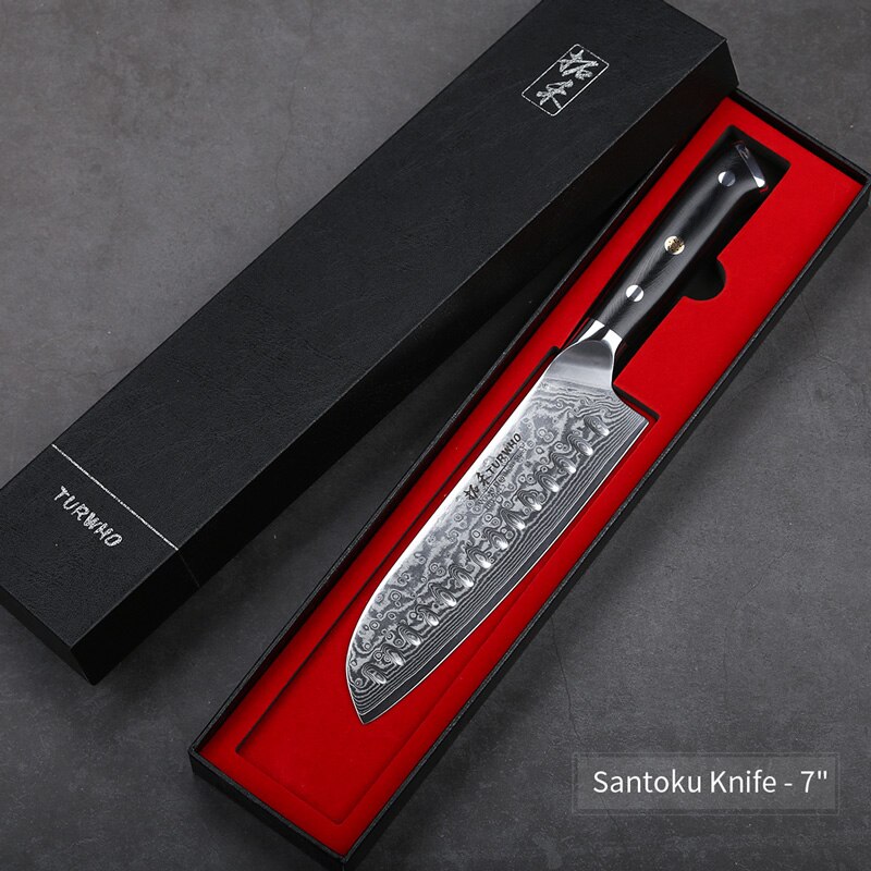 TURWHO 8'' Chef Knife Gyuto Japanese Damascus Stainless Steel Kitchen Knife Very Sharp Cooking knives G10 Handle: Santoku knife