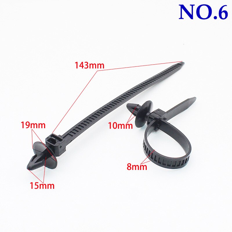 20pcs 6mm 7mm 8mm Hole Nylon Plastic Vehicle Cable Tie Car Wiring Harness Retainer Clip Nylon Zip Ties Push Mount Auto Fasteners: 20PCS NO.6