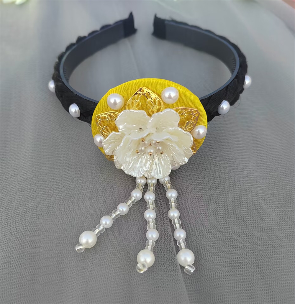 1pcs Korean Version Tassel Flower Hairband Traditional Classical Ethnic Style Headdress Hanbok Accessories Women Girl: Champagne