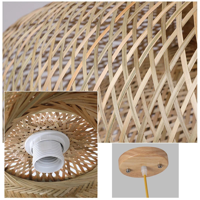 Lustre japonais en rotin de bambou naturel, lampes suspendues tissées à la main, abat-jour en osier, Suspension d'éclairage E27