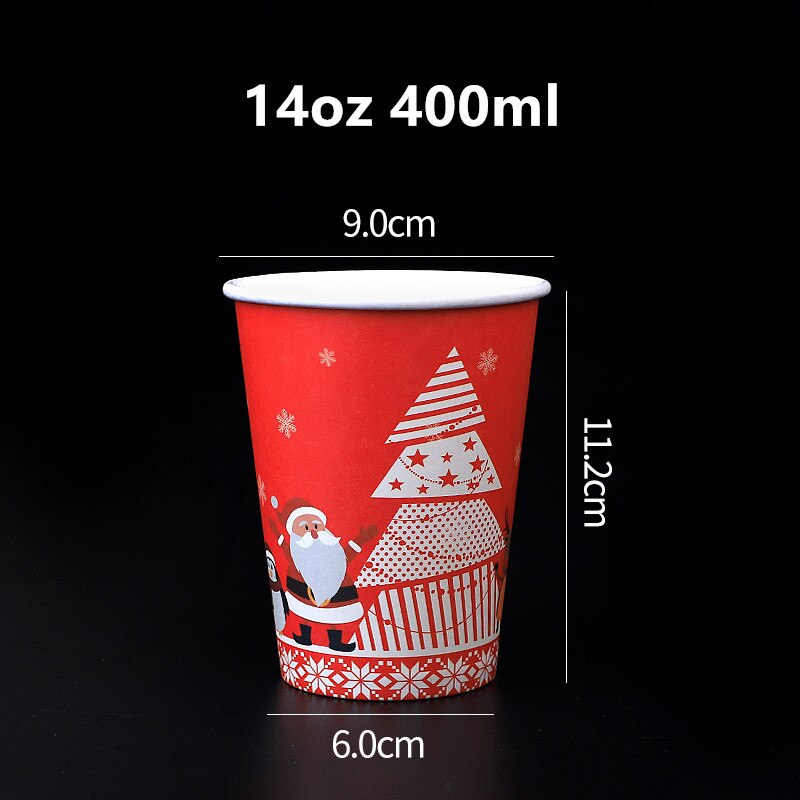 50pcs Net red disposable coffee cup Merry Christmas Santa Claus red drinks paper cups party favors milk tea cup: 14oz 400ml cup1