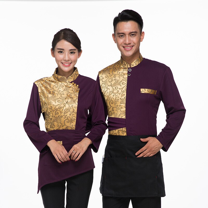 Chef Waiter Uniform Supermarket Bar Cafe Hotel Restaurant KTV Waitress Uniform Short Sleeve Golden Embroidery Bar Work Wear