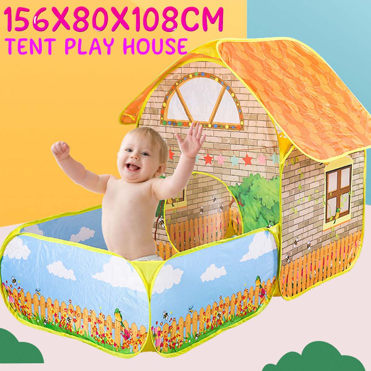 Kids Children Tents House With Courtyard Garden Crawling Folding Tent House Boys Girls Play Tent Ball Pool Children