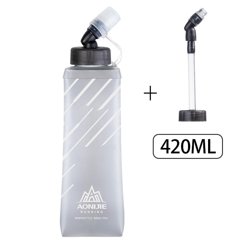 Aonijie Faltbare draussen Weiche Glaskolben 250ml 420ml BPA FREI Wasser Flasche Für Camping Pfad Laufen Wandern Marathon- SD21: 420ml mit Stroh