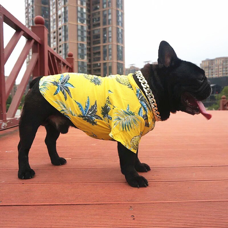 Hawaiisk blomsterskjorte til hunde tropisk hundehvalp skjorte fransk bulldog sommer t-shirt kæledyrstøj kæledyrstøj kostume glc 02
