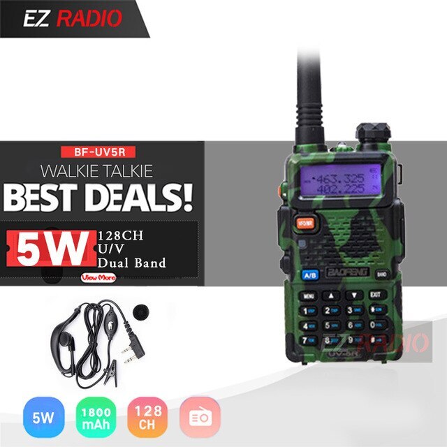 Baofeng UV-5R Walkie Talkie Dual Band 2 Manier Cb Ham Radio UV5R 5W Vhf Uv 5R Hf Transceiver uv 82 Snelle Levering Van Polen Eu: Camo-Headset