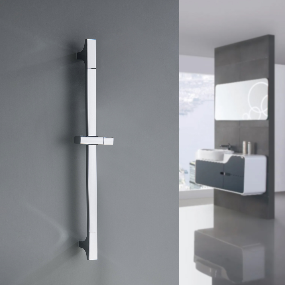 Wall Mounted Adjustable Slide Shower Bar Bathroom Shower Riser Sliding Bar Set with Hose and Shower Black Gold Minimalist Style