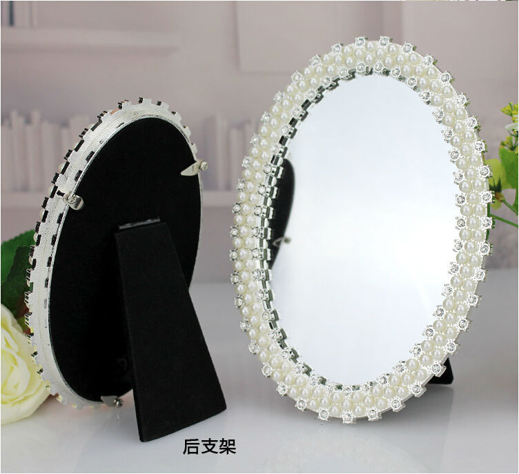 Europeu moderno oval pérola espelho de mesa metal quadro espelho decoração do casamento espelho emoldurado decoração para casa hzj010