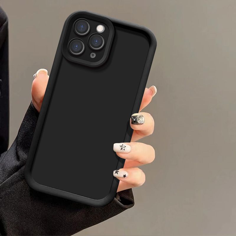 For iphone 15 Pro Max Phone Case iphone 15 Plus 15 Pro Max Lens Protection Matte Silicone Soft Back Back Cover: ABS / black