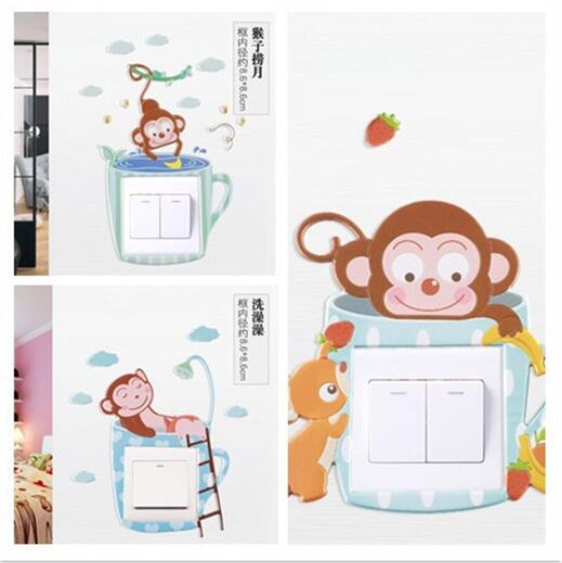 3d Cartoon Monkey switch sticker wall sticker Switch Light Switch Outlet wall decor Bedroom decoration Room Decor