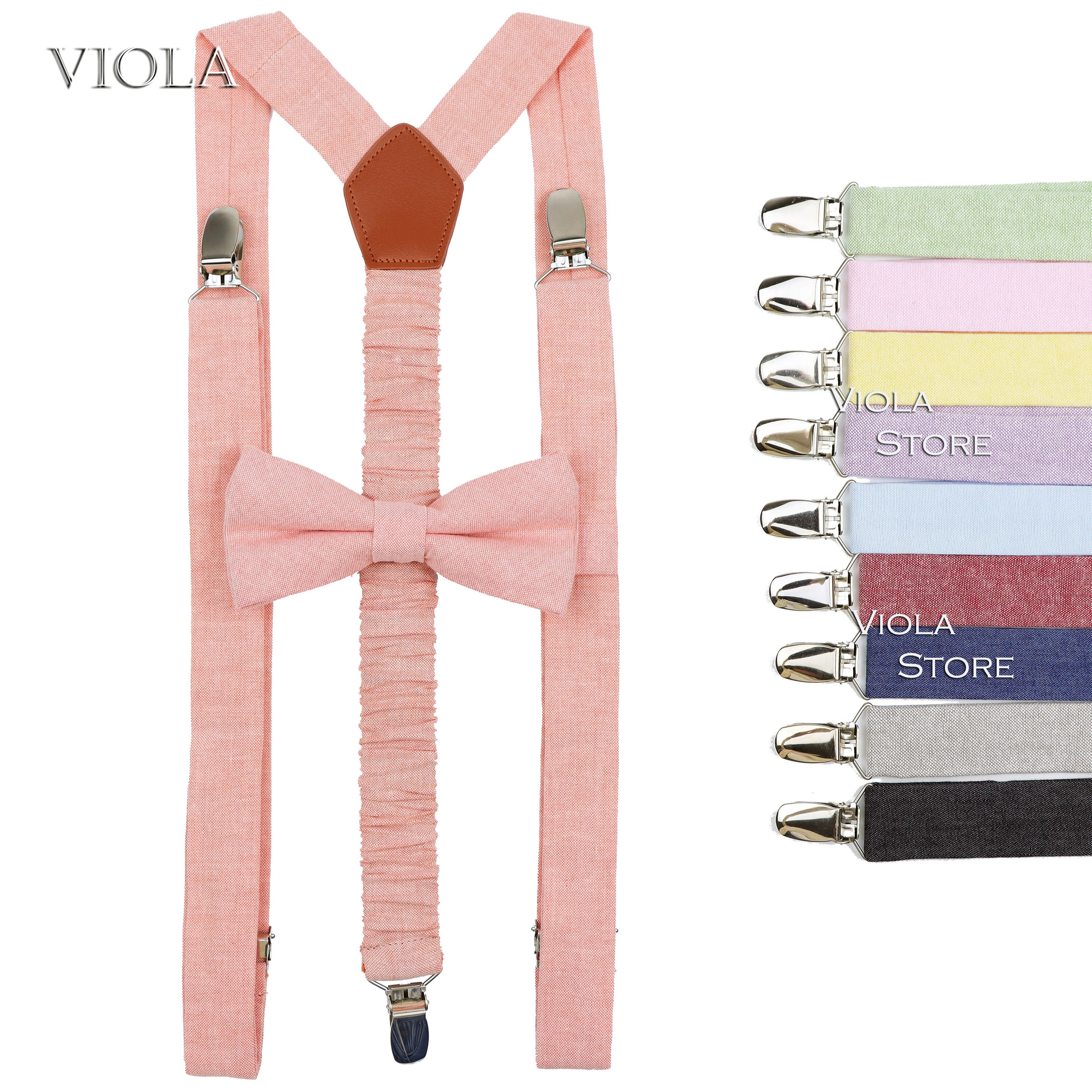 Peach Blue Lavender Solid Cotton 2.5cm Suspender Bowtie Sets Men Butterfly Braces Adjustable Straps Pants Wedding Accessory