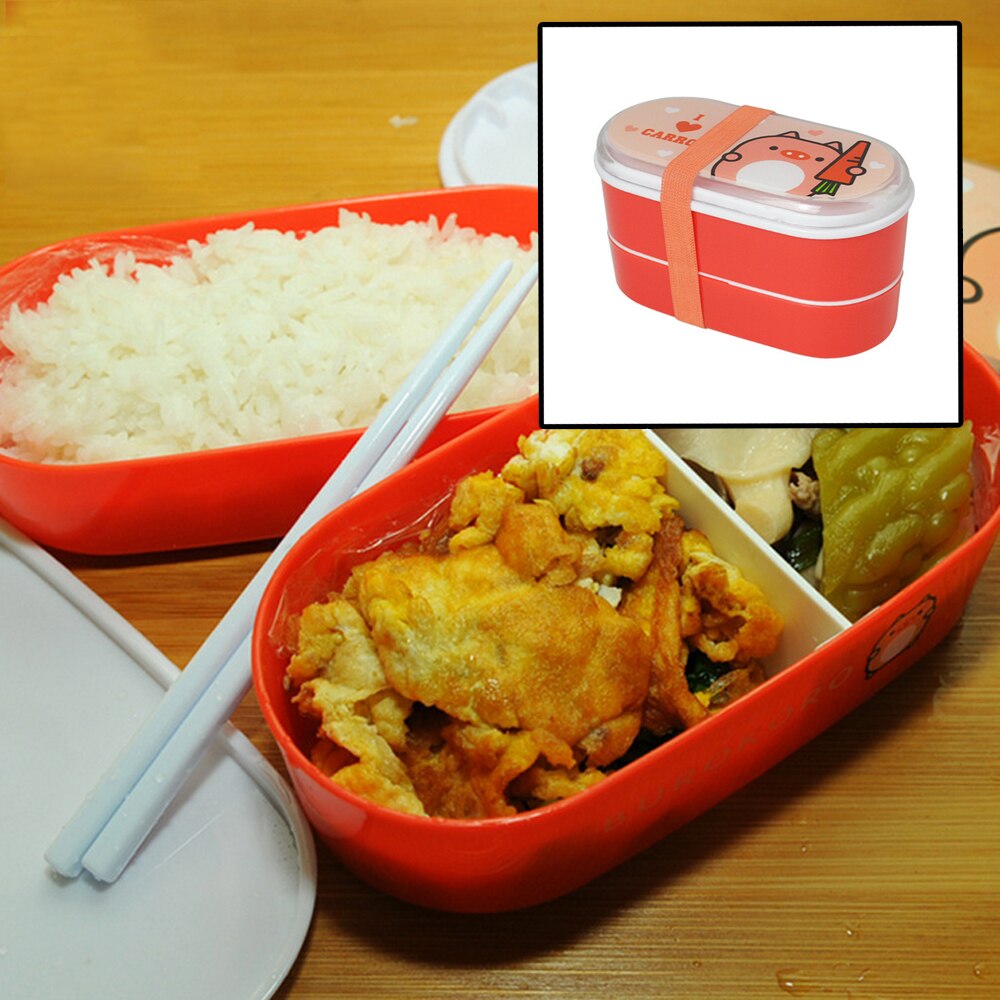 Student Sealed Lunch Box Food Storage Containers Cute Double Layer Bento Box Dinnerware Plastic Cartoon Food Container#1