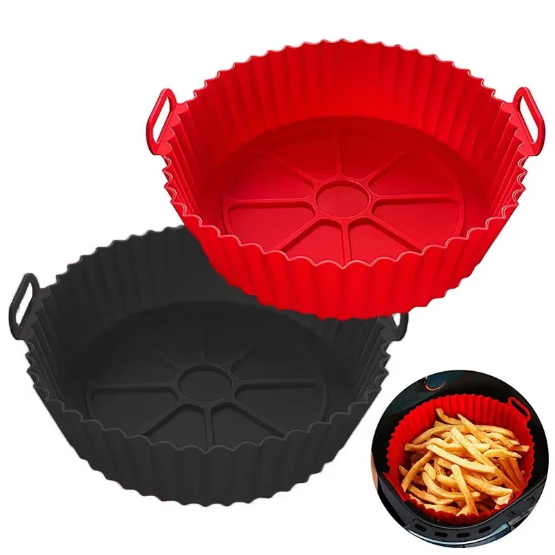 Silikoneinlagen für Luftfritteusen, Silikontopf für Luftfritteusen, wiederverwendbare Silikoneinlagen für Luftfritteusen, lebensmittelechtes, antihaftbeschichtetes Zubehör für Luftfritteusen