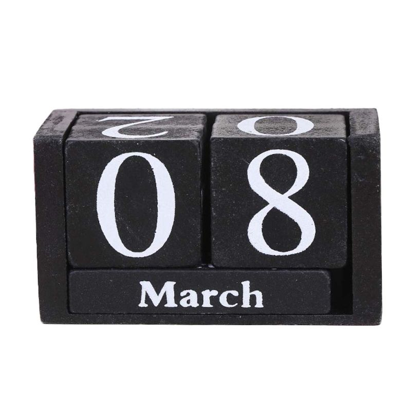 Vintage houten eeuwigdurende kalender met blokken, maand en datum, bureauaccessoires, fotografie-accessoires, decoratie voor thuiskantoor: Zwart