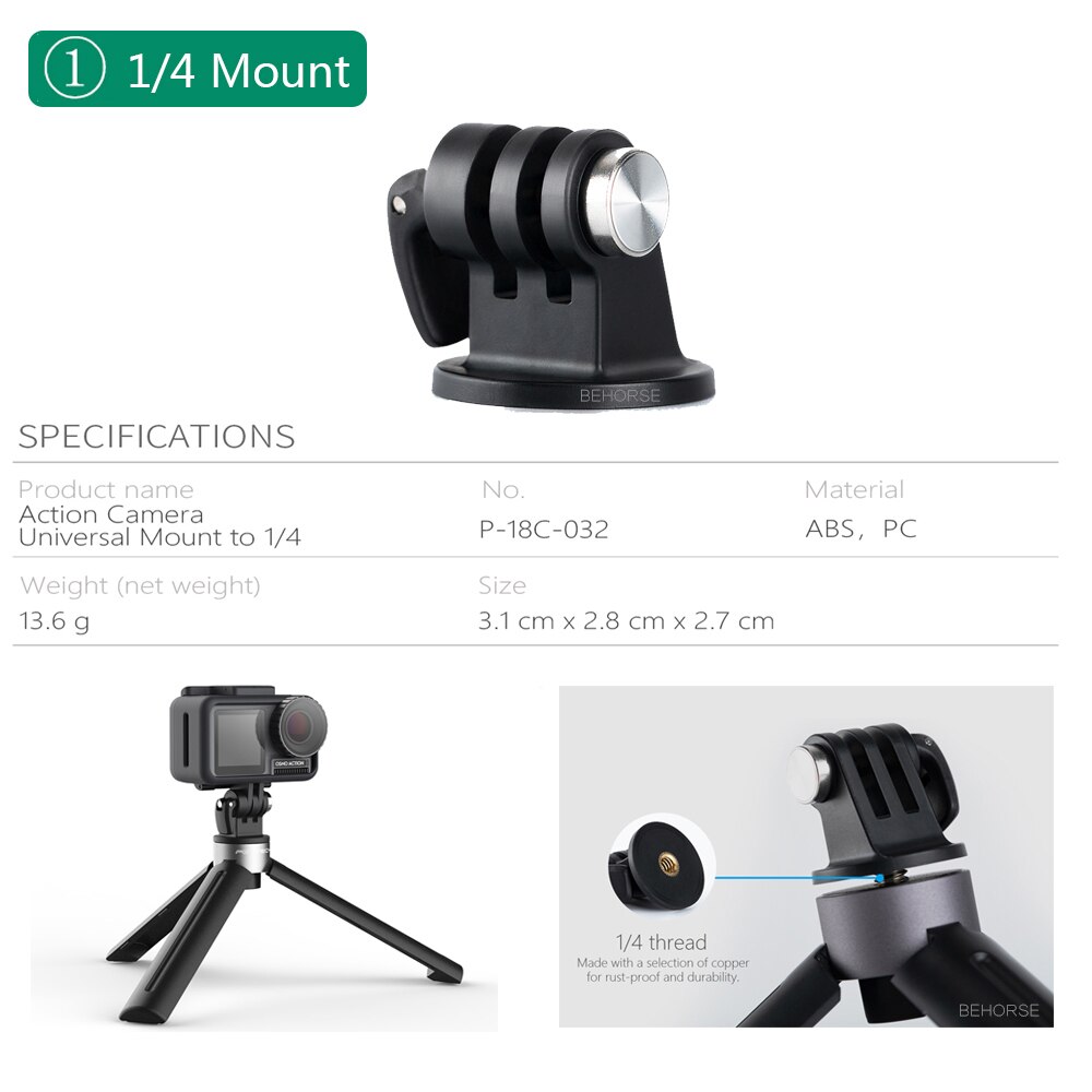 PGYTECH DJI Osmo Action Tripod Selfie Stick 1/4 Mount Hand Grip & Tripod for DJI OSMO ACTION Camera Accessory