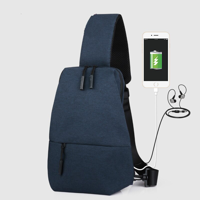 Casual borsttas usb oplaadbare unisex schouder crossbody multifunctionele effen kleur oxford borsttas: Usb blauw