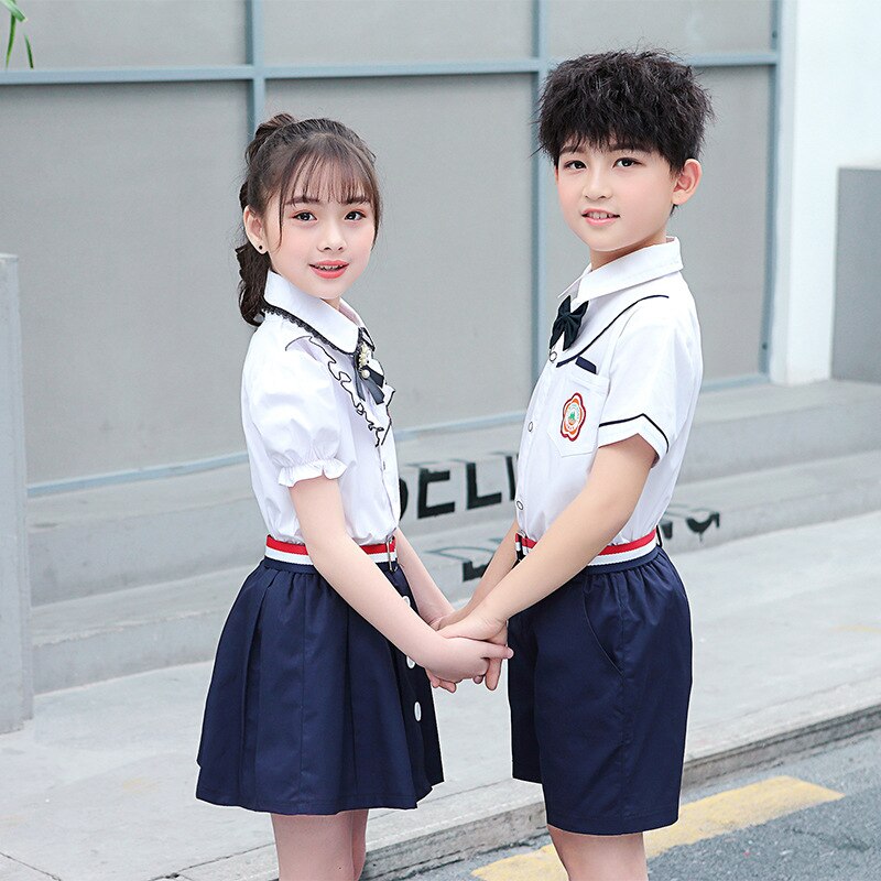 japanese school uniform boys and girls summer short-sleeved shirt suit British style children&#39;s graduation class costumes