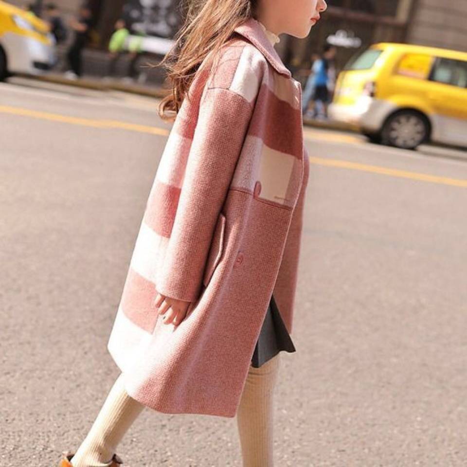 Baby jenter barn ull jakker kåpe vinter barn lang rutete småbarn jente yttertøy til jente 4 5 6 7 8 9 10 11 12 13 år