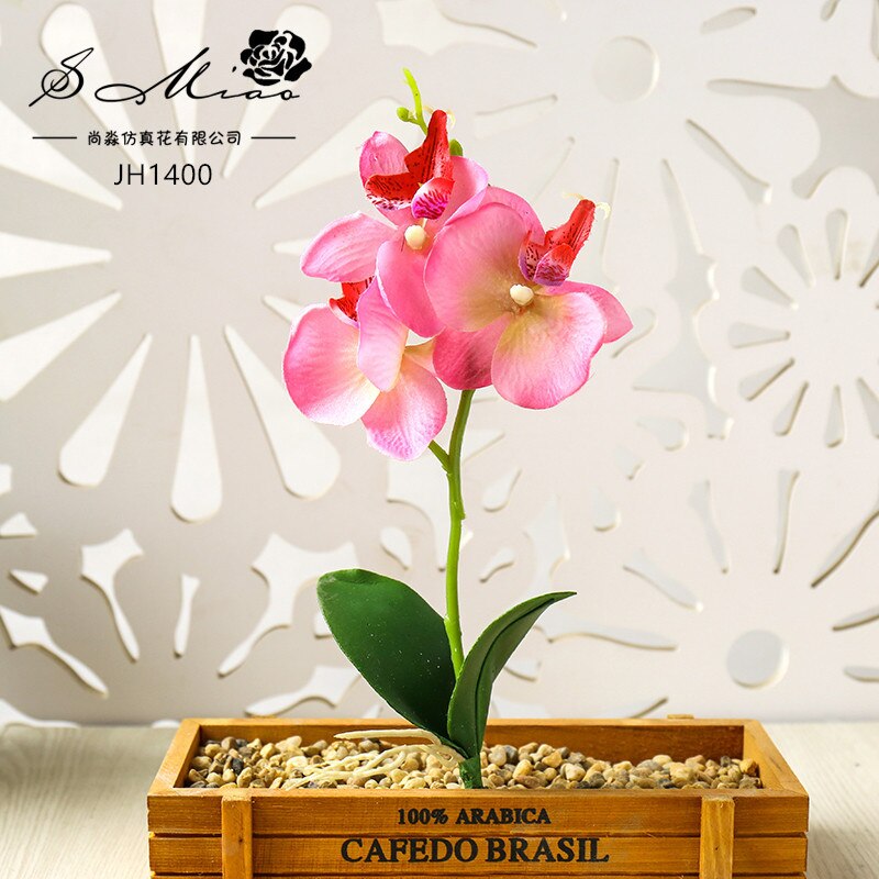 Fleurs d'orchidées papillons artificielles, 3/4/5 têtes, pour décorer la maison et le jardin, ornement de chambre à coucher de bureau, Table de bureau, bonsaï: 3Heads Pink