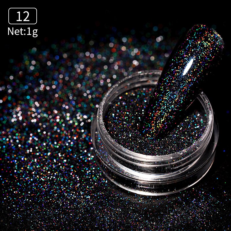 Poudre holographique pour ongles, paillettes argentées colorées, Pigments pour Nail Art, outils de décoration, DIY: 12