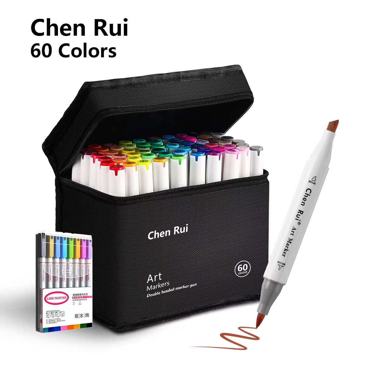 Rotuladores de arte permanente con pincel y cincel de doble punta, 120/80/60/48 colores, con Base y marcadores de contorno, Kit de suministros de dibujo, recargable: Rojo