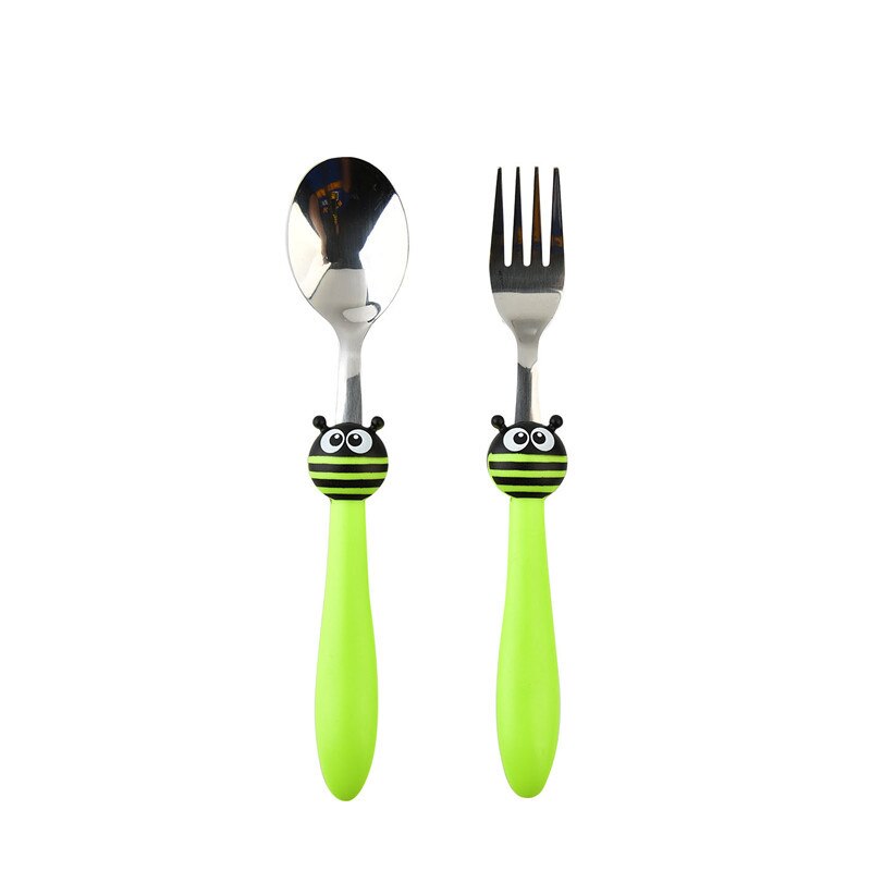 2 st/set tecknade nyckelpigor barn servis set barn porslin kostym bärbar rostfritt stål bestick köksredskap