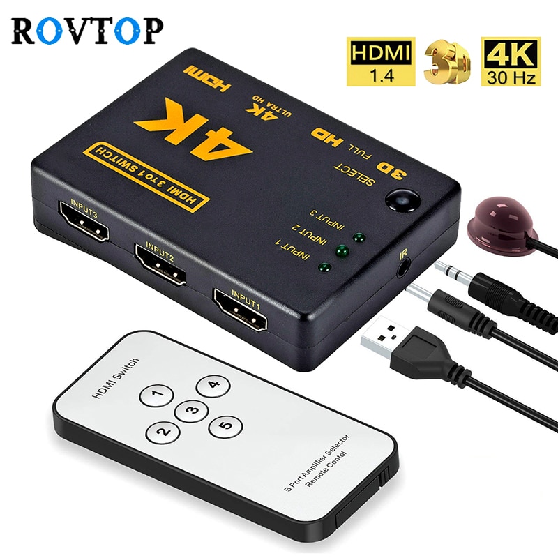 Rovtop Mini HDMI Switcher 4K HD1080P 3 5 Port HDMI Switch Selector Splitter Met Hub IR Afstandsbediening Voor HDTV DVD TV BOX Z2