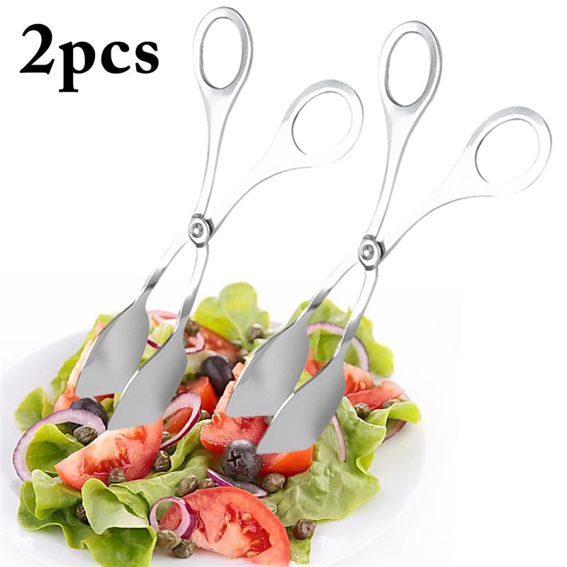 Pinzas para barbacoa de 7 pulgadas, bufé de barbacoa, ensalada, repostería, Forma de tijera, tijeras de acero inoxidable, pinza de cocina para ensalada: 2pcs