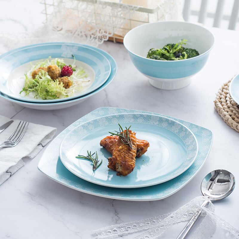 Blau spitze bogen-knoten Rosette Knochen China flache platte tiefe schüssel platte Weiß porzellan Hochzeit Geburtstag Präsentieren